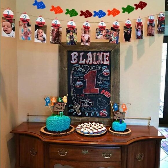 NWT 12 Month Fishing Photo Banner Ofishally One Photo Banner The Big One - Picture 4 of 6